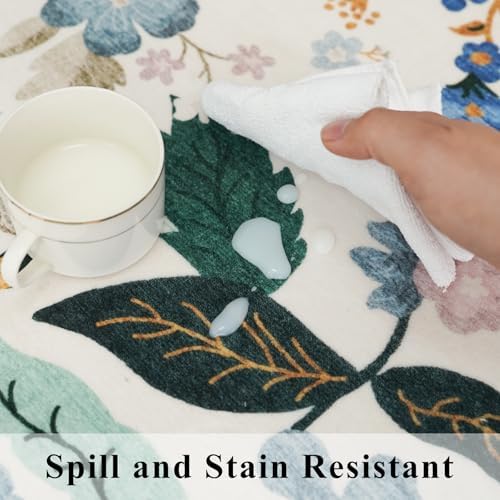 2x6 Washable Hallway Runner Rug: Floral Kitchen Rugs with Non-Slip Backing Vintage Low Pile Entryway Carpet for Living Room Bedroom Ultra Soft Water Resisitant Floor Mat for Bathroom Laudry(2x6,Cream) - Image 6