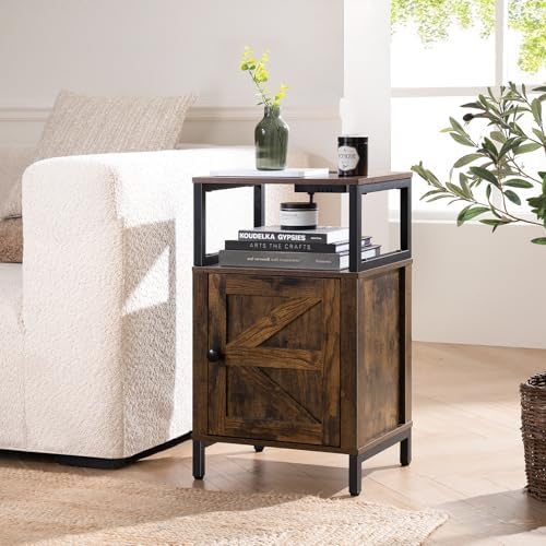Yoobure Farmhouse Nightstand with Charging Station, Night Stand Barn Door - Image 2