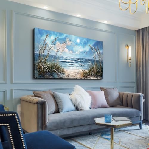 hyidecorart Large Wall Art For Living Room Wall Decor For Bedroom Sunshine Ocean Scenery Painting Blue Sea Waves Wall Pictures Office Modern Canvas Prints Artwork Aesthetic Home Decoration 48"X 24" - Image 2