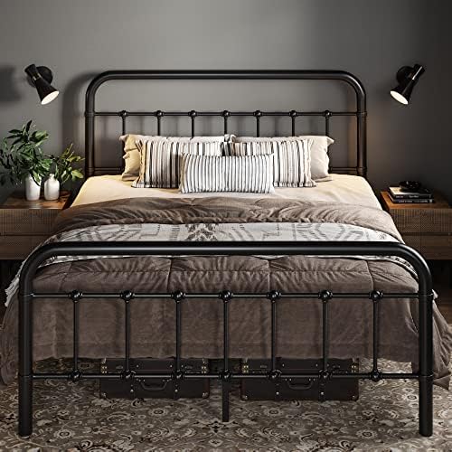Allewie Full Metal Bed Frame with Victorian Iron-Art Headboard, Black by Allewie