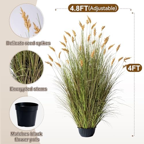 Lifelike Faux Plastic plantas Synthetic Pampas Grass Indoor Outdoor Realistic Floor Plants pet Friendly Artificial Grass for Home Office Wedding Patio Front Fake Grass Decor Housewarming Gift - Image 4