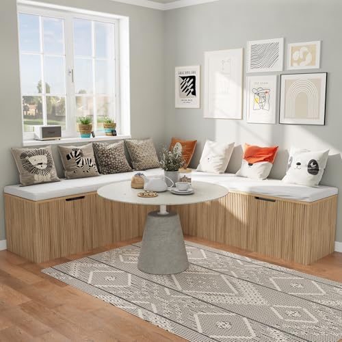 Bobve L-Shape Storage Bench with Cushion, Backless Corner Dining Bench, Kitchen Dining Nook Bench with Hidden Storage for Dining Room, Kitchen, Entryway (Natural Wood) - Image 4