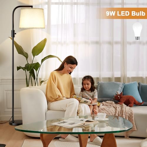 Ambimall Fully Dimmable Floor Lamp with 9W LED Bulb - Standing Lamp for Living Room with Adjustable Head, Modern Tall Light with Rotary Switch for Office, Black and Grey - Image 5