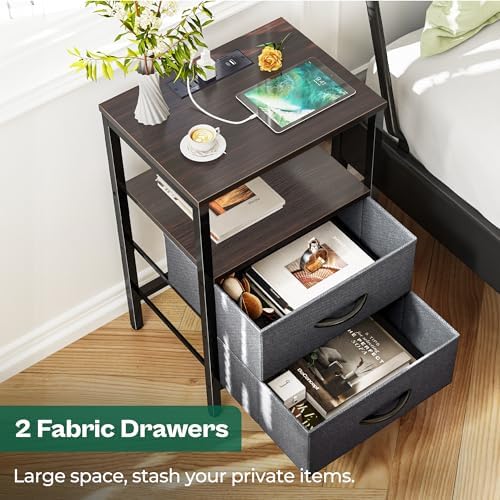 Huuger Nightstands Set of 2, End Tables with Charging Station, Side Table - Image 6