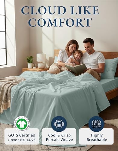 LANE LINEN California King Sheet Set 100% Organic Cotton Soft - French Blue - Image 2