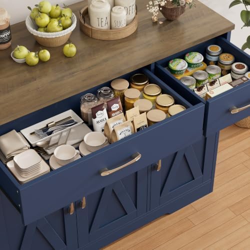 HOSTACK Kitchen Buffet Sideboard Storage Cabinet, Coffee Bar Cabinet, Blue - Image 4