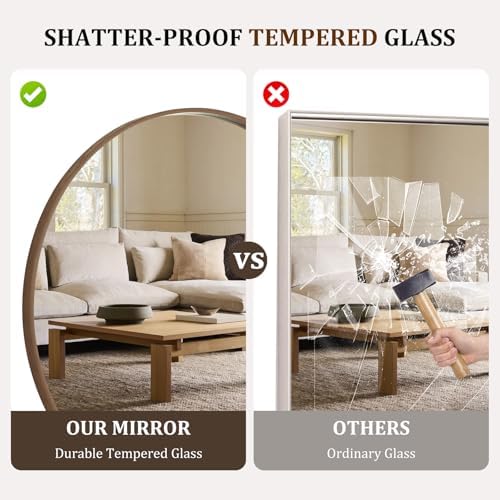 WallBeyond Round Wood Mirror, 40" Round Modern Decoration Large Circle Wall Mirror for Bathroom Living Room Bedroom Entryway, Walnut - Image 5