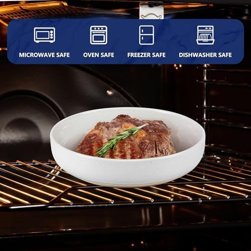 LIANYU Pasta Salad Bowls Set, 33oz Wide and Shallow Serving Bowls Set of 4, Deep Stoneware Plates for Serving Pasta, Noodle, Cereal, Non-Scratch, Four-color - Image 4