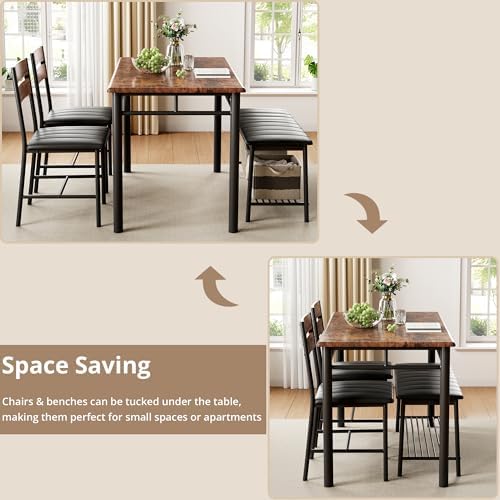 IRONCK Dining Table Set for 4, Kitchen Table and Chairs Set, Rustic Brown - Image 6
