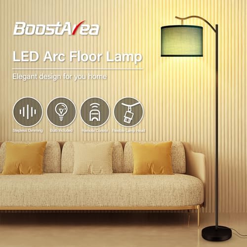 BoostArea Floor Lamp for Living Room,Arc Floor Lamp Remote Control,Stepless Dimmable Brightness & Colors Temperature 2700k-6500k,Foot Switch,Modern Standing Lamp for Bedroom Study Room Office,Green - Image 2