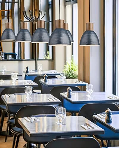 ELYONA 3 Pack Hammered Pendant Lights 7” Small Metal Solid Wood Hanging Light Fixtures Adjustable Height Industrial Pendant Lighting for Kitchen Island Dining Room Bedroom Bar Office, Modern Blue - Image 6