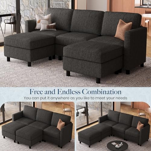 Belffin 84.3" 5 Seats U Shaped Couch Modular Sectional Sofa Washable Sectional Couches for Living Room Comfy Couches with Storage Seat Couch Sofas with Chaise,Dark Grey - Image 4
