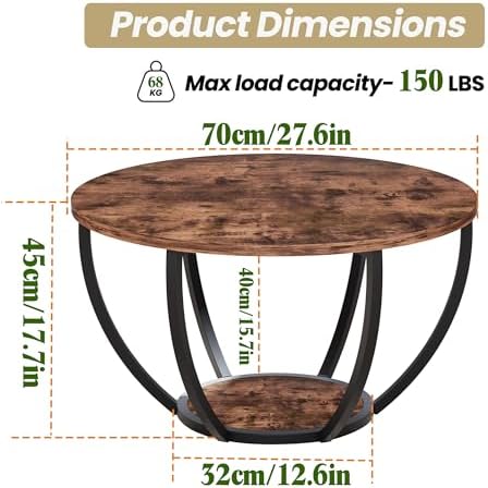 HOMERECOMMEND 28" Round Coffee Table with Storage for Living Room,Brown - Image 2
