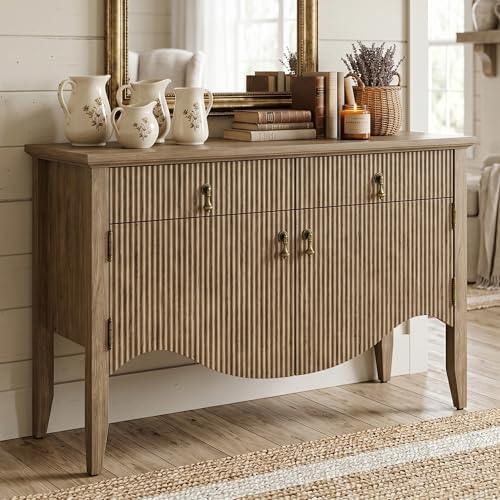 FUSUNBAO 40" Fluted Buffet Storage Cabinet, Sideboard Credenza,Light Oak by FUSUNBAO