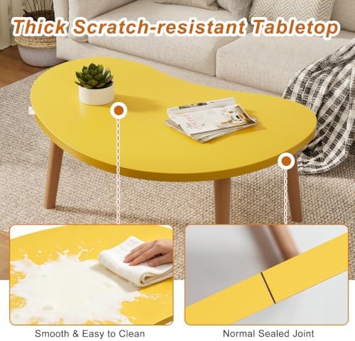 Coffee Table Low Table with Solid Wood Legs, 31.5x19.7" Large Coffee Table Side Table, Floor Table Desk for Sitting on The Floor, Living Room Furniture for Office Apartment Home, Mango Yellow - Image 5