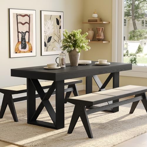 LITTLE TREE Dining Table for 4 People, 63-Inch Farmhouse Rectangle Kitchen Dinner Table for Dining Room, Kitchen, Living Room, Black by LITTLETREE