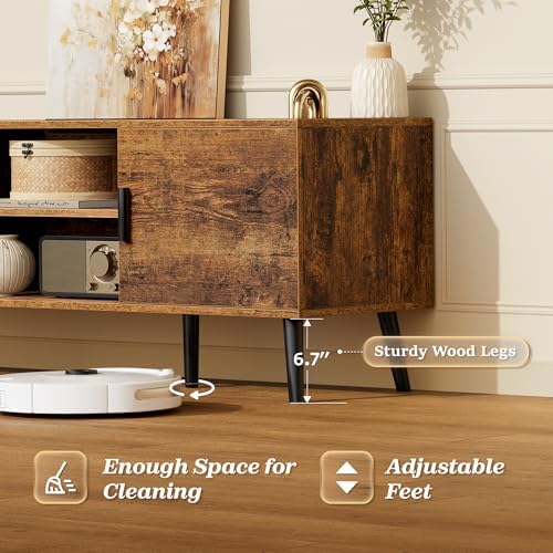 SUPERJARE TV Stand for 55 Inch TV, Entertainment Center with Adjustable Shelf, 2 Cabinets, TV Console Table, Media Console, Solid Wood Feet, Cord Holes, for Living Room, Bedroom, Rustic Brown - Image 6