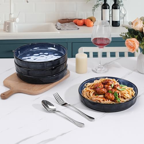 LIANYU 33oz Pasta Bowls Sets of 4, Wide Shallow Stoneware Dinner Plates - Image 7