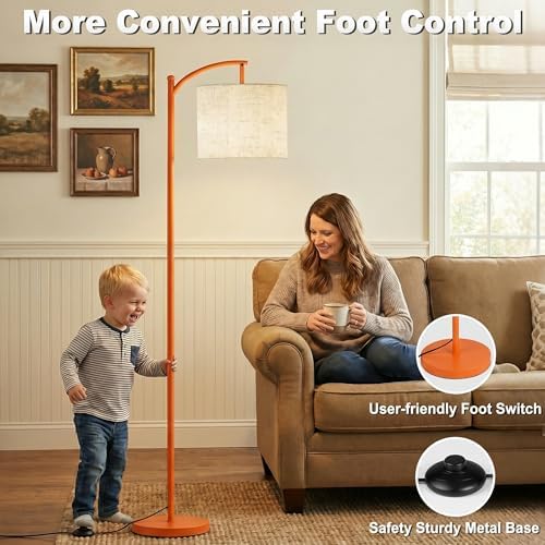 mukuxin Floor Lamp, LED Floor Lamp with Foot Switch & Adjustable Linen Lampshade, Tall Modern ARC Standing Lamps with 9W Replaceable Blub for Living Room Office Bedroom - Image 3