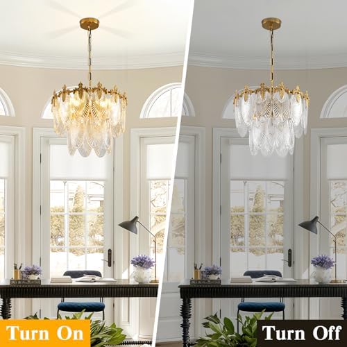 Antique Chandeliers 2-Layer Gold Crystal Glass Chandelier, 4-Light Round Pendant Light 17.7" Brushed Brass Adjustable Height, Applicable to Dining Room, Bedroom, Living Room, Foyer, Kitchen Island - Image 5