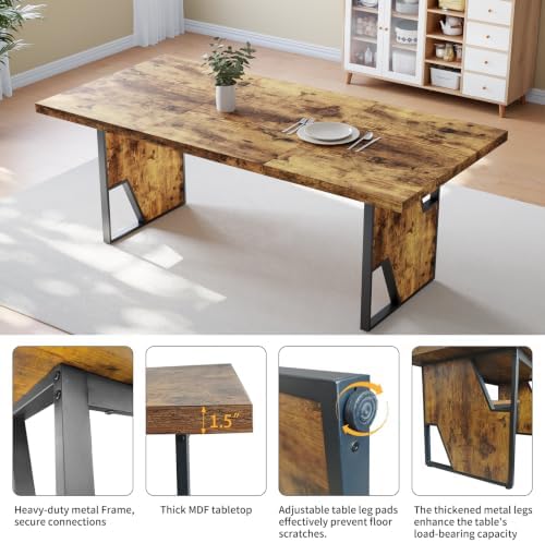 HIPIHOM 70.8" Modern Dining Table, Wooden Kitchen Table for 4-6 Person - Image 5