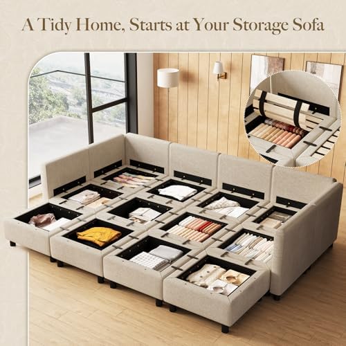 Belffin 110.2" 12 Seats Modular Sectional Sofa Sleeper Sofa Big Washable Sectional Couches for Living Room Comfy Couches with Storage Seat Couch Sofas with Chaise,Beige - Image 3