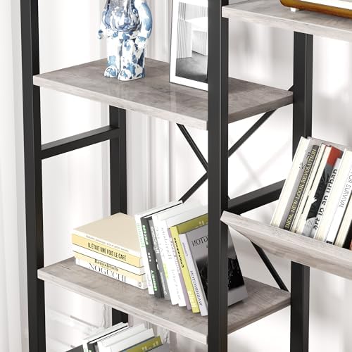 Shintenchi Bookcases 71.6”Triple 4 Tier Bookshelf with 11 Open Display Shelves, Wide Book Shelf Book Case,Large Etagere Bookshelf Open Record Player Shelves for Home & Office,Light Grey - Image 5