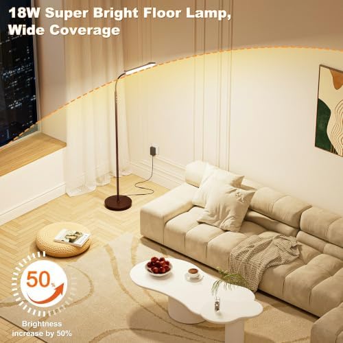 Yikuneng Dimmable LED Floor Lamp, Super Bright Reading Lamps Floor Standing lamp with Remote & Touch Control, Stepless Dimming & 2700K-6500K Color Temperature, for Living Room Bedroom Office, Brown - Image 3