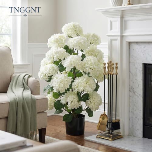 Set of 2 Artificial Hydrangea Trees:32 Inch Faux Flower Plant(White) - Image 2