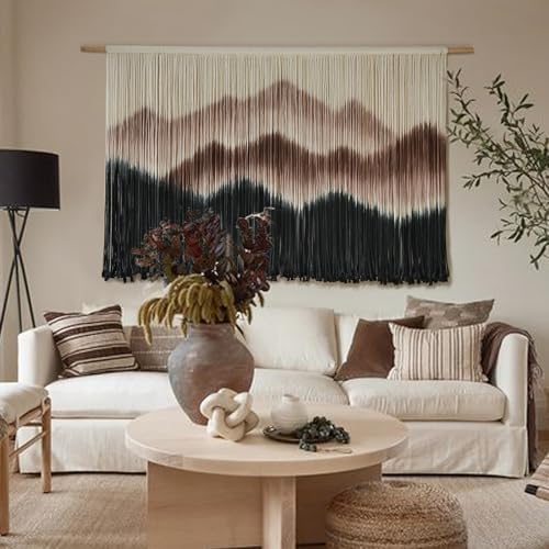 Macrame Wall Hanging Mountain Dip Dyed Brown Fiber Art Wall Decor 57"W*35"L - Image 2