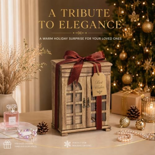 Honiway Jewelry Boxes for Women, 5 Layer Wooden Jewelry Box with Drawer & Mirror, Rustic Jewelry Organizer for Necklace Bracelet Ring Earring, Farmhouse Decor for Bedroom Dresser (Rustic Brown) - Image 2