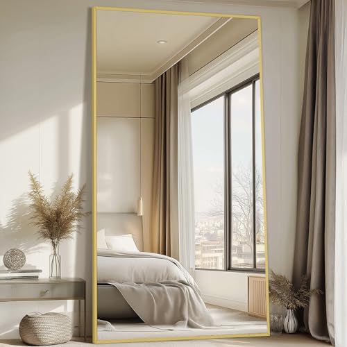 Mirrorons 82"x44" Gold Full Length Mirror, Large Floor Mirror with Stand by Mirrorons