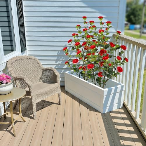 Nafresh 4FT Lush Artificial Red Camellia Tree Outdoor 2 Pack, 48inch Faux Camellia Plant, Fake Camellia Flowers Tree for Indoor Outdoor Living Room Home Patio Front Door Garden Decor - Image 6