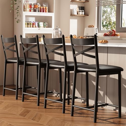 Garvee 26'' Bar Stools Set of 4, Counter Stools with Back & Thick Cushion by Garvee