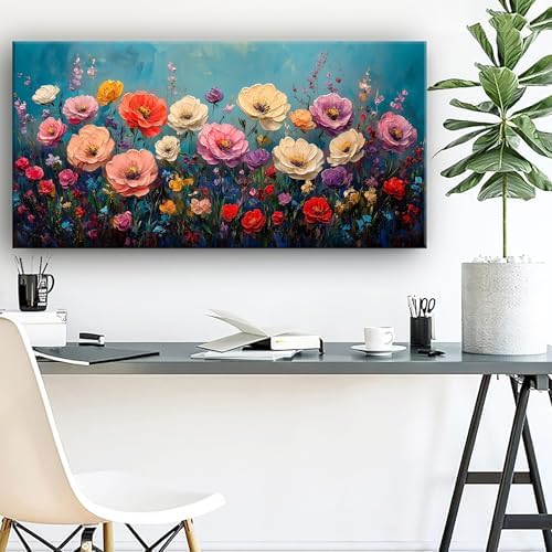 Vibrant Multicolor Flower Picture Print Canvas Wall Art Living Room Dining Room Office Study Bedroom Wall Decor Wall Art Prints Modern Style Artwork Waterproof Ready to Hang - 20x40 Inch - Image 5