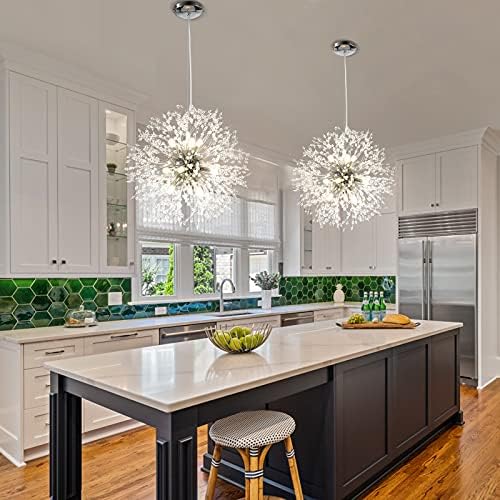 Lingkai 19.9" Chrome Modern Crystal Chandeliers Firework, Bubble Chandelier Lighting for Bathroom Dining Room Bedroom Kitchen Island Living Room Light Fixture, 9-Light Chrome Hanging Round Chandalier - Image 4