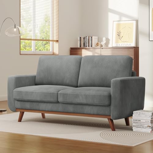 Vesgantti 68" Loveseat Sofa Dark Gray, Comfy Corduroy Couch with Spring Cushion and Solid Wood, Modern Extra Deep Seat for Bedroom, Living Room, Office - Image 6