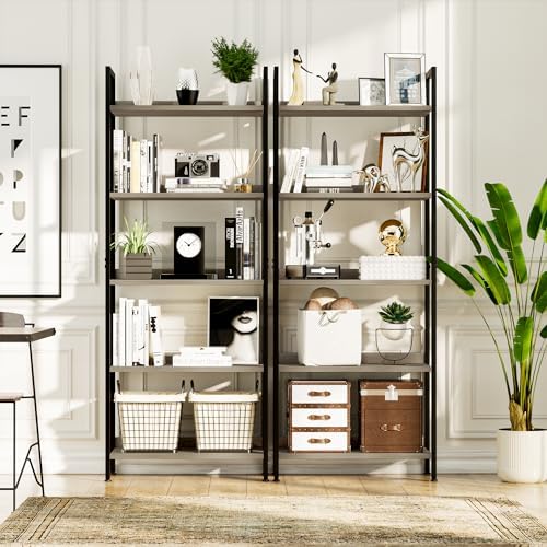NUMENN Bookshelf, 5 Tier Freestanding Shelving Unit, Grey - Image 5