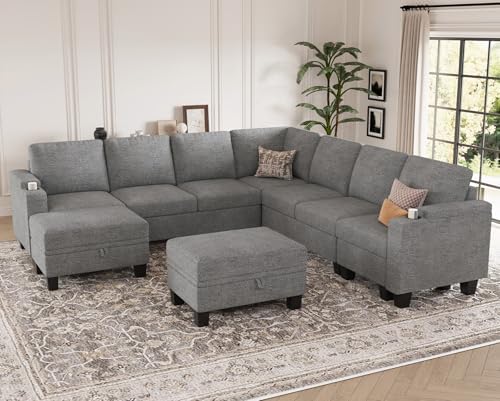 Belffin Modular Sectional Sofa Couch with Storage U Shape Convertible Corner Couches for Living Room Light Grey Couch - Image 4