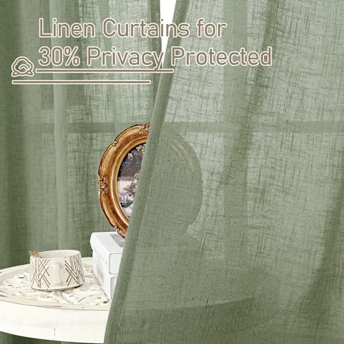 LAMIT 60 Inch Length Window Linen Curtains, Light Filtering Sheer Panels - Image 5
