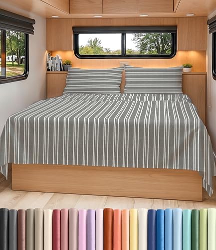 Short Queen Size 4 Piece Bed Sheet Set - RV Short Queen - Grey Stripes by CGKUnlimited