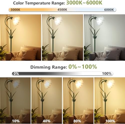 HMVPL Flower Floor Lamp for Living Room, Flower Standing Lamp with Remote Control, Floral Cute Tall Lamp with RGB Bulb, Dimming, Timer, Arc Vintage Floor Lamp for Bedroom Corner Kids Room Reading - Image 5