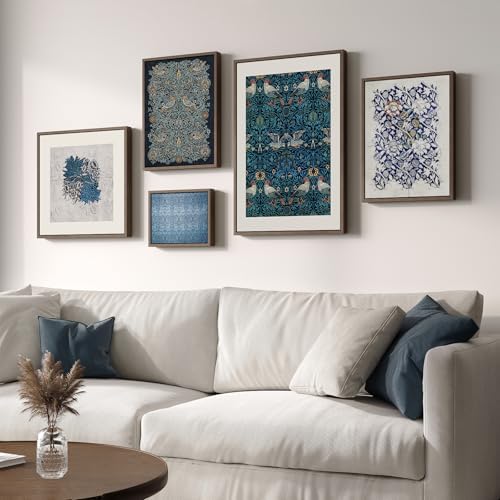 Framed William Morris Vintage Blue Canvas Wall Art for Living Room, 5 Piece - Image 2