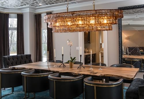 YIOSI Large Chandelier, 54" Gold Rectangular Drum Chandeliers for Dining Room, 5-Light Modern Round Kitchen Island Hanging Light Fixture for Living Room, Kitchen Island, Foyer - Image 2