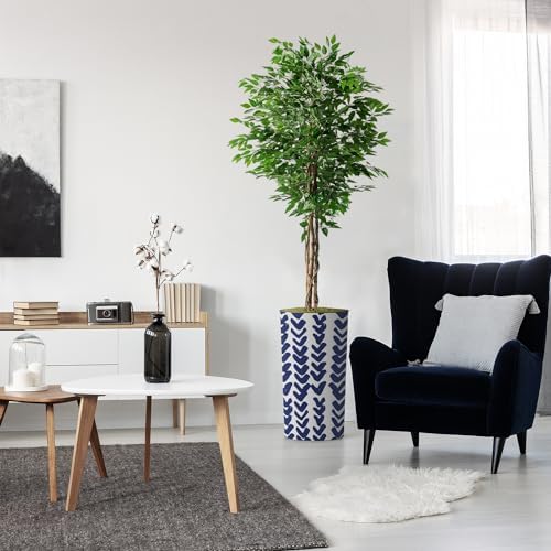 Artificial Tree in Modern Pattern Planter, Fake Ficus Silk Tree for Indoor and Outdoor Home Decoration - 75" Overall Tall (Plant Pot Plus Tree) - Image 2