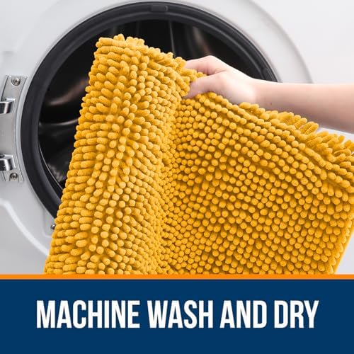 OLANLY Bathroom Runner Rugs 44x24, Soft Absorbent Chenille Bath Rugs, Rubber Backing Quick Dry, Machine Washable Long Bath Mats for Bathroom, Tub and Shower, Home Decor Accessories, Golden Yellow - Image 5