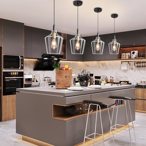 Glass Pendant Lighting for Kitchen Island 2 Pack Black Gold Clear 8 Inch - Image 2