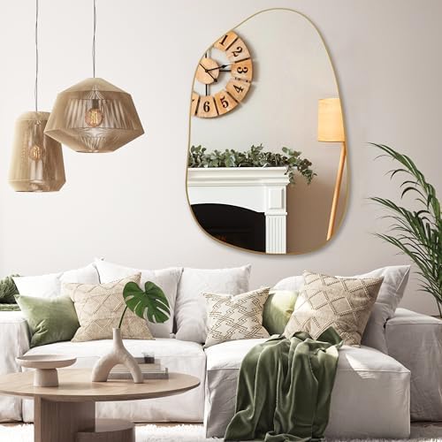 PERFNIQUE Irregular Wall Mirror Asymmetrical Mirror, 40''x26'' Gold Mirror for Bathroom Bedroom Living Room Entryway, Decorative Modern Wall Decor, Wall Mounted (Gold, 40" x 26") - Image 4
