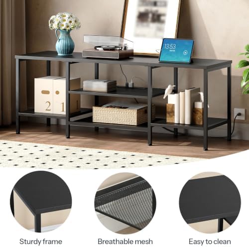HOOBRO TV Stand with Power Outlets to 65 Inches, TV Console Table with Open Storage Shelves, Industrial Media Entertainment Center for Living Room Bedroom, Black BB40DS01 - Image 7