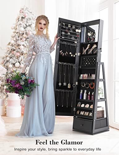 Nicetree 360° Swivel Jewelry Cabinet with Lights, Full Length Mirror, Black - Image 2